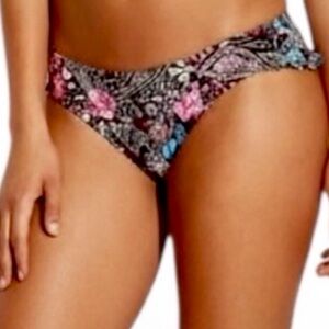 Shade & Shore Floral Cheeky Bikini Bottoms M Black Tropical NWT